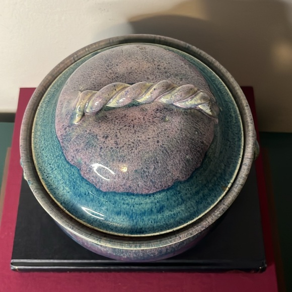 John Garrou Pottery 1991 Blue & Purple Glazed Stock Pot with Lid - Picture 5 of 11